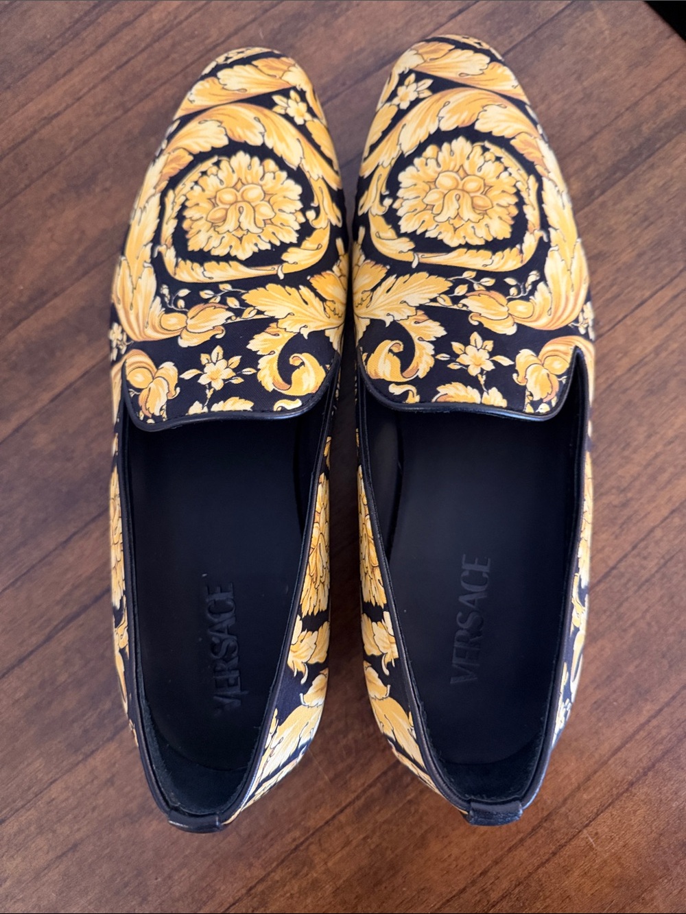 Versace Black & Yellow Baroque Slip-On Loafers - Picture 2 of 3